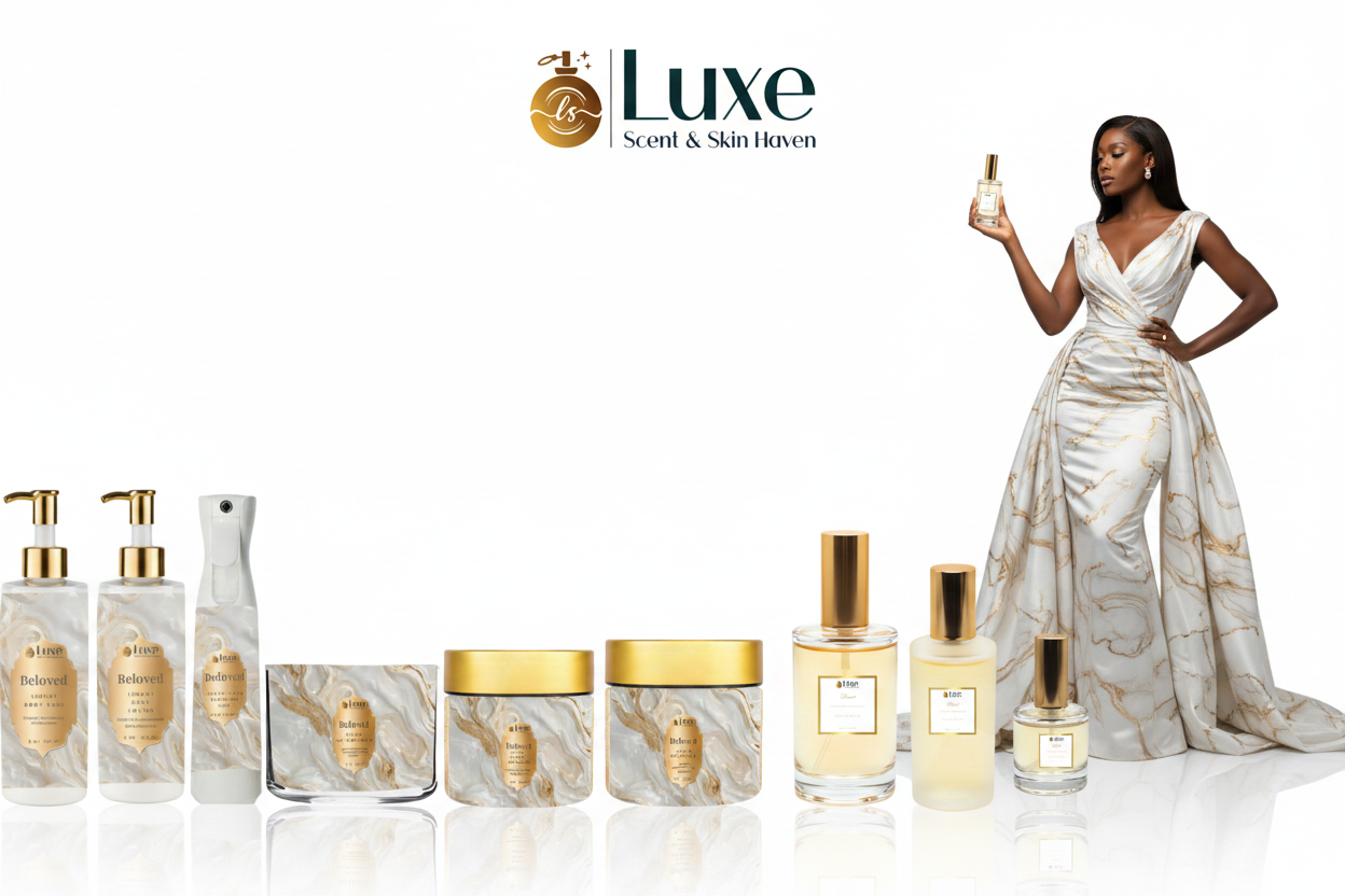 Beloved — 9-Piece Lineup, Black Female Model White Gold Marble Gown Right