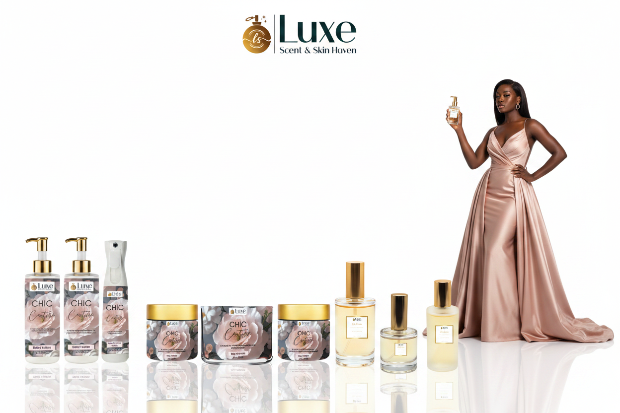 Chic Couture — 9-Piece Lineup, Black Female Model Blush Pink Gold Gown Right