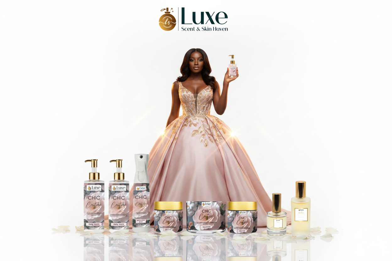 Chic Couture — Luxury Commercial Ad, Black Female Model Blush Pink Gold Gown Centered