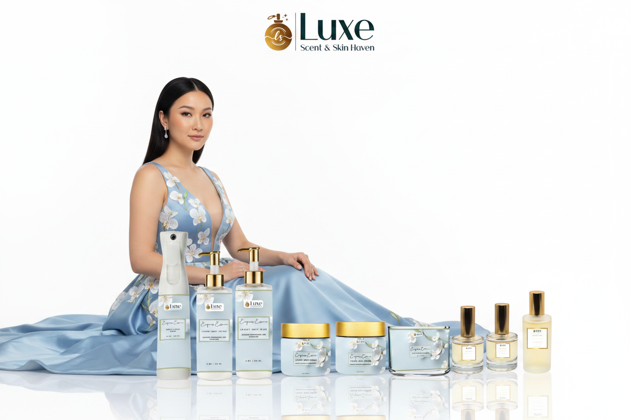 Empress Essence — 8-Piece Lineup, East Asian Model Seated Left