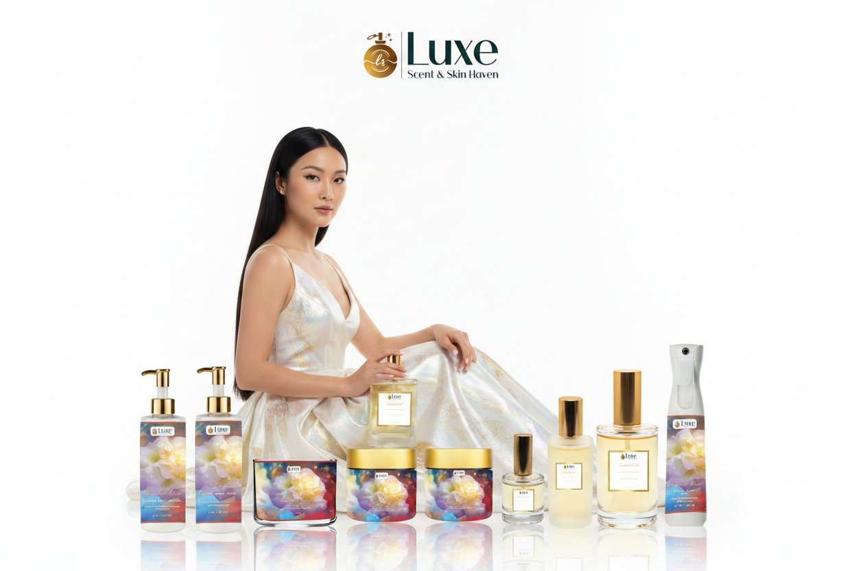 Enchanted Éclat — Full 9-Piece Lineup, East Asian Model Seated Left