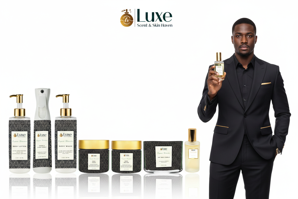 Exquisite Distinction — 7-Piece Lineup, Black Male Model Charcoal Black Gold Suit Right