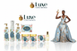 Floral Daydream — 7-Piece Lineup with Soy Wax Candle, Black Female Model Sky Blue Gold Floral Gown Right
