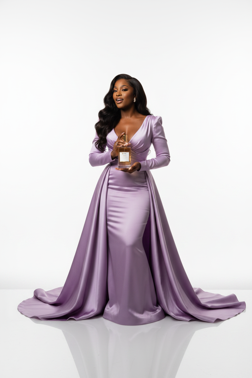 Girlfriend — Single Bottle Prominent, Black Model Purple Gown