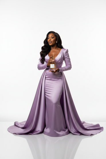 Girlfriend — Single Bottle Prominent, Black Model Purple Gown