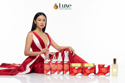 Infinite Aura — 7-Piece Lineup, East Asian Female Model Seated Left