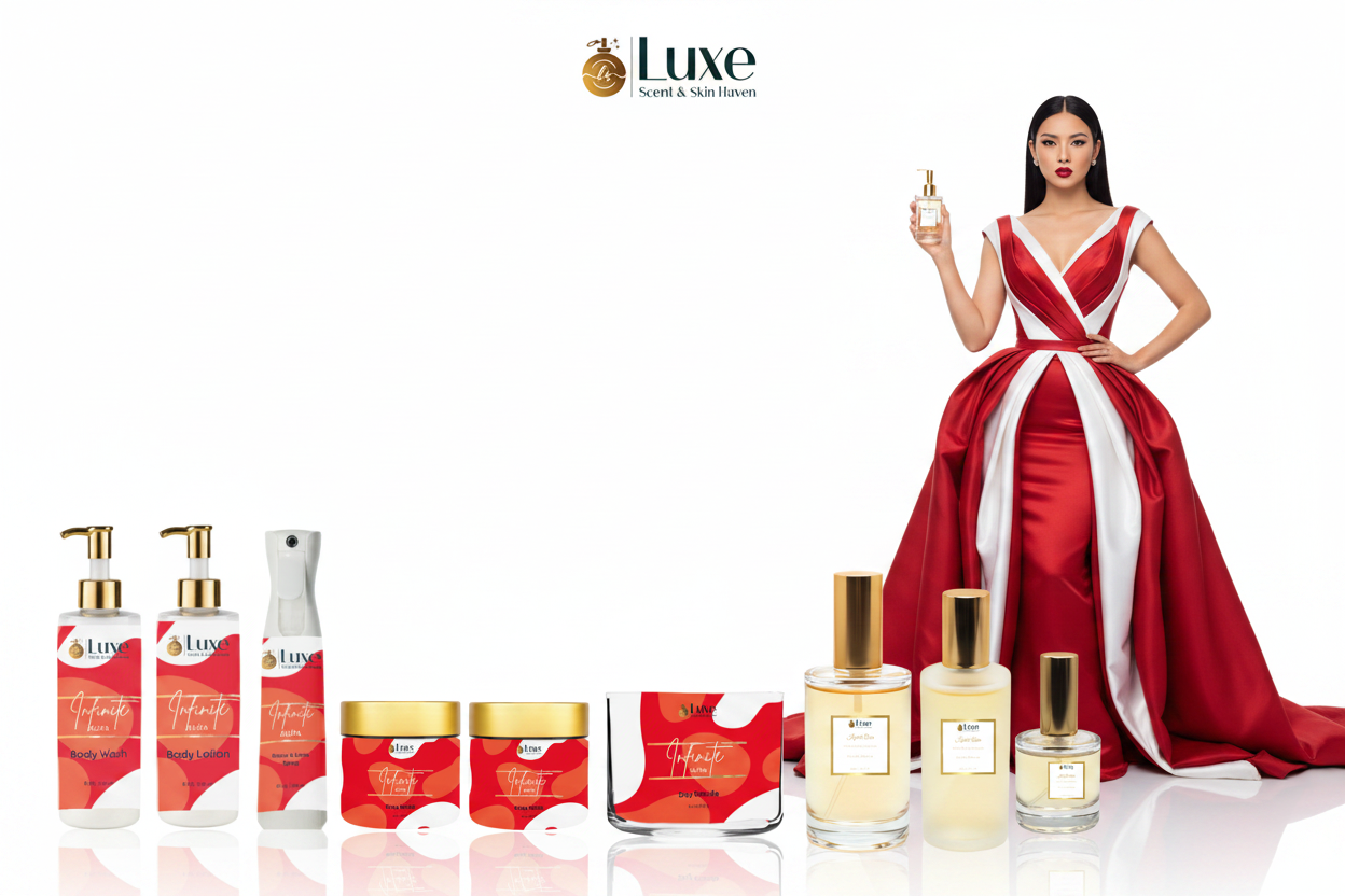 Infinite Aura — 9-Piece Lineup, East Asian Female Model Red White Gown Right