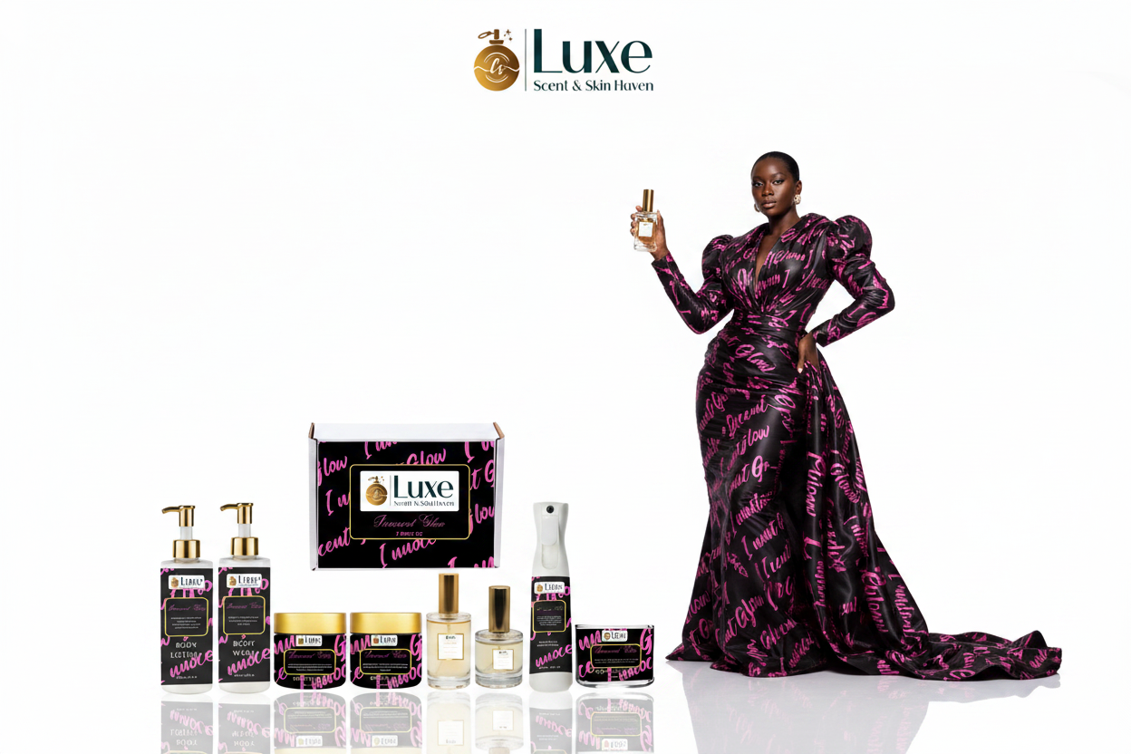 Innocent Glow — 8-Piece Lineup, Black Female Model Black Hot Pink Graffiti Gown Right