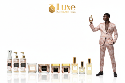 Luminescence — 9-Piece Lineup, Black Male Model Blush Pink Rose Gold Suit Right