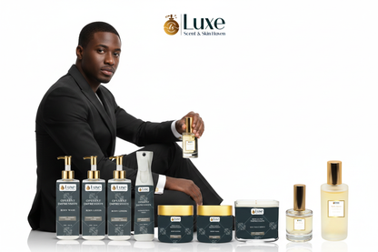 Opulent Impression — 8-Piece Lineup, Black Male Model Seated Left