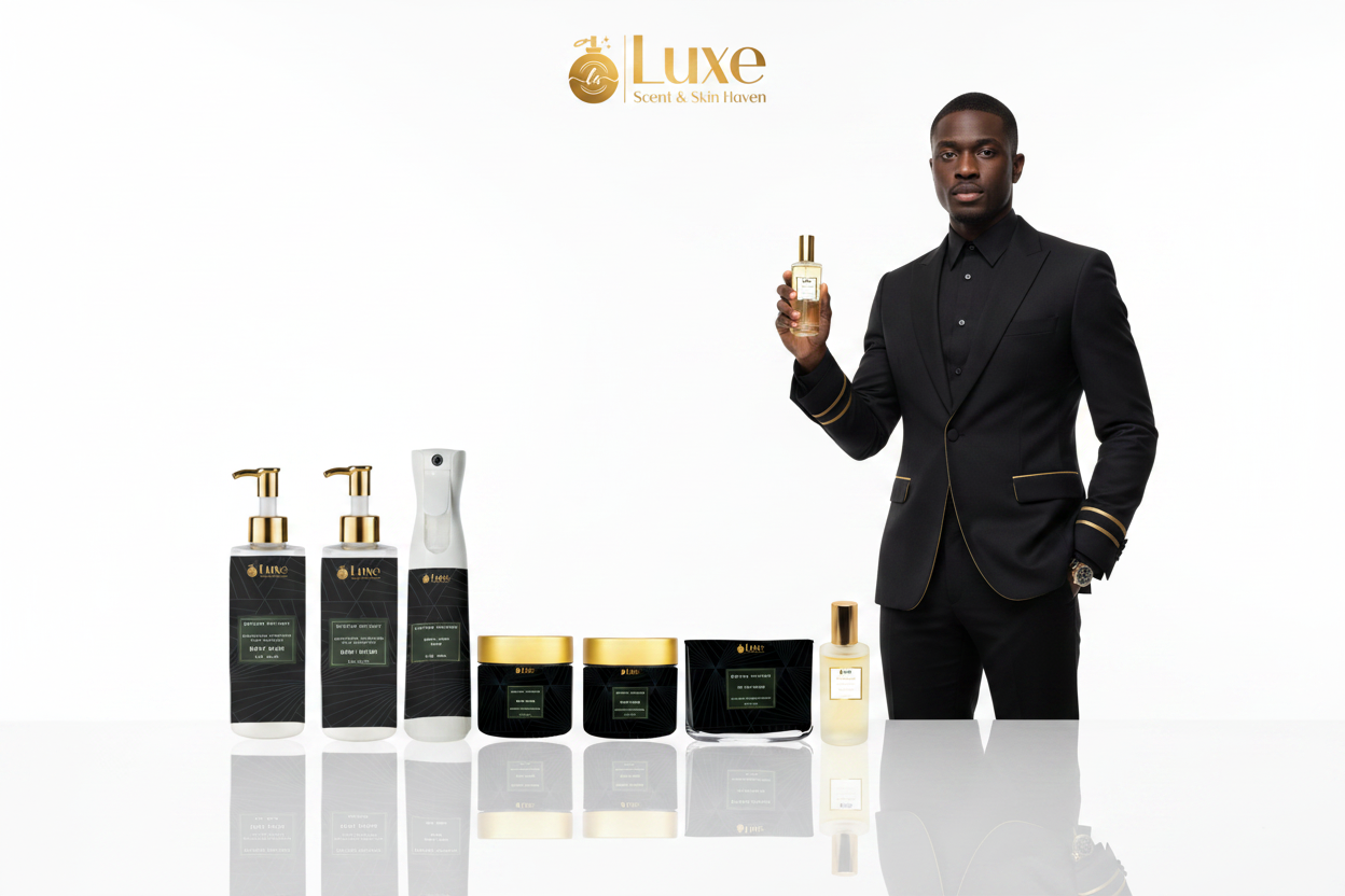 Refined Twilight — 7-Piece Lineup, Black Male Model Black Gold Suit Right