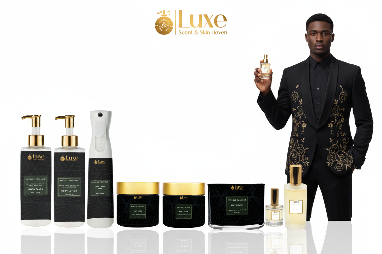 Refined Twilight — 8-Piece Lineup, Black Male Model Black Gold Suit Right