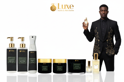 Refined Twilight — 8-Piece Lineup, Black Male Model Black Gold Suit Right