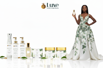 Romantic Grove — 7-Piece Lineup, Black Female Model White Sage Green Botanical Gown Right
