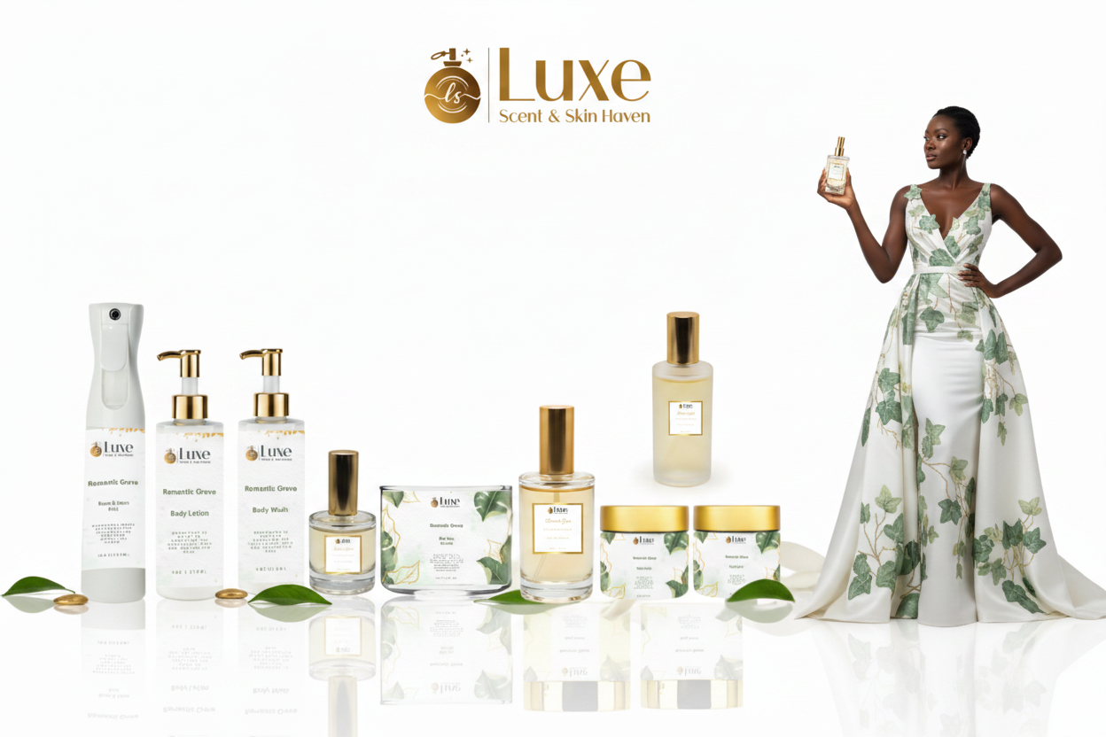Romantic Grove — 9-Piece Lineup, Black Female Model White Sage Green Botanical Gown Right