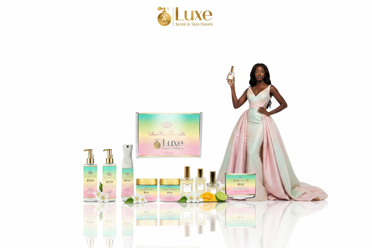 Star Rose For Her — 8-Piece Lineup, Black Female Model Pastel Pink Mint Gold Gown Right
