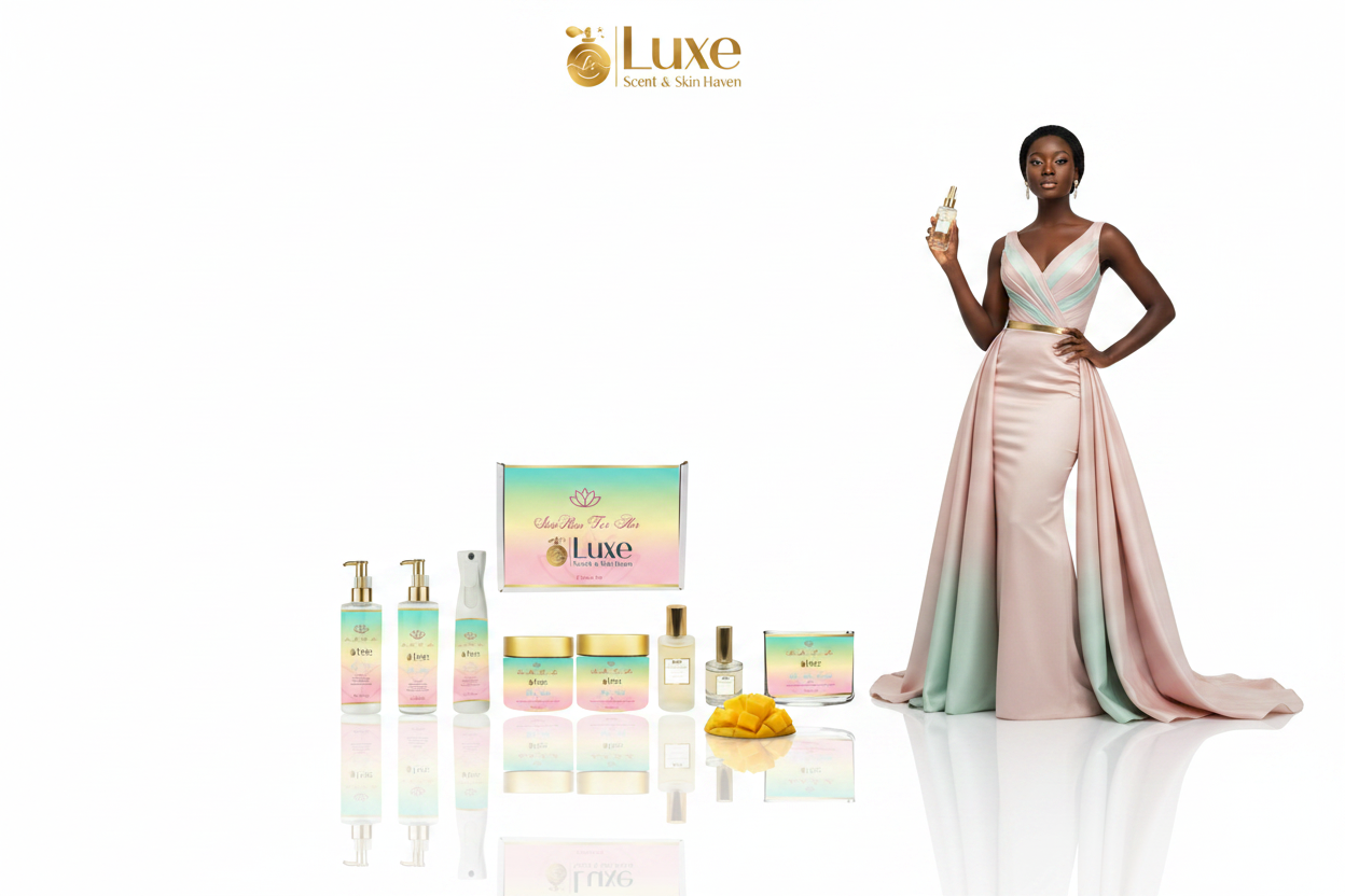 Star Rose For Her — 8-Piece Lineup Clean White Background, Black Female Model Pastel Pink Mint Gold Gown Right