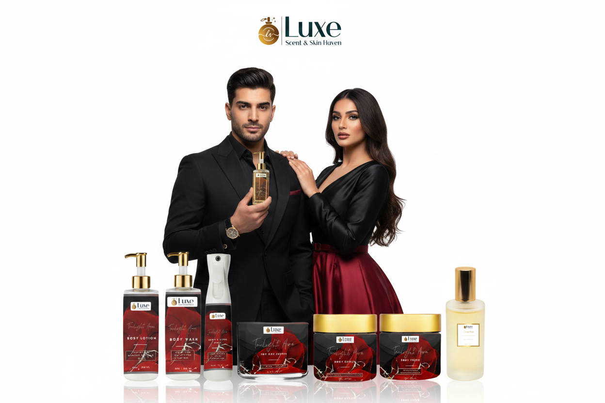 Twilight Aura — 7-Piece Lineup, Arab Male & Female Couple Black Crimson