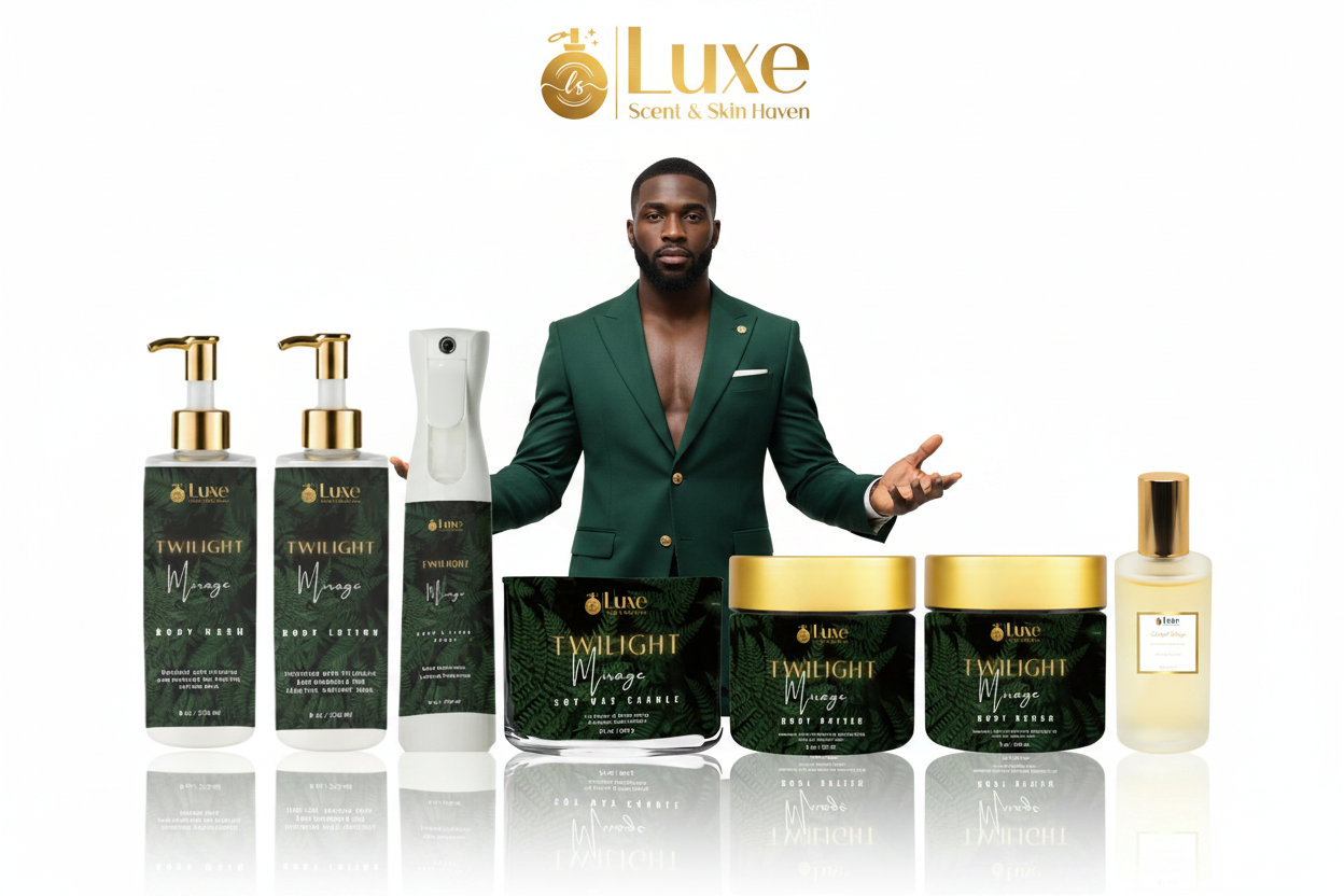 Twilight Mirage — 7-Piece Lineup, Black Male Model Centered