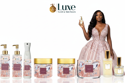Wild Romance — 8-Piece Lineup, Black Model Blush Pink Crystal Gown Right